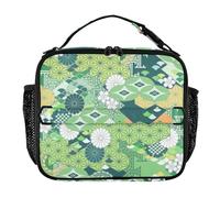 famyily Borsa per il pranzo tradizionale giapponese ukiyo-e fiore verde per bambini, impermeabile, borsa per il pranzo per ragazze adolescenti tracolla regolabile borsa per il pranzo per lavoro