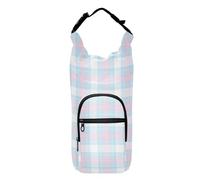 famyily Borsa per il trasporto della bottiglia d'acqua a scacchiera blu cipria pieghevole con manicotto isolato per escursionismo, adatta per bottiglie da 567 g, 680,4 g, 907,2 g, 1134 g