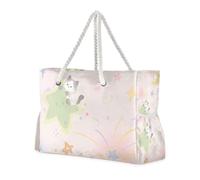 famyily Borsa portatile a forma di gattino con cartoni animati e tasche laterali, grandi borse da fine settimana con portabicchieri sul lato