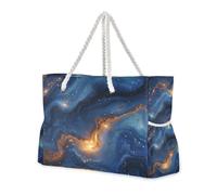 Famyily - Borsa portatile con texture in marmo blu dorato, grande con tasche laterali, grandi borse per viaggi, palestra, vacanze