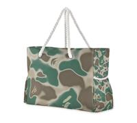 Famyily - Borsa portatile mimetica grigia e verde impermeabile per esterni con tasche laterali, borsa per il trasporto, oggetti essenziali da viaggio, regali da spiaggia, regali