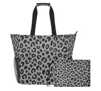 famyily Borsa tote con cerniera e tasche in rete, con stampa leopardata e ghepardo grigia, 2 pezzi, borsa da piscina, accessori da spiaggia