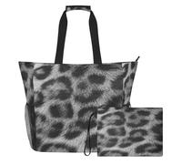 famyily Borsa tote con cerniera e tasche in rete, con texture leopardata bianca e nera, grande capacità, 2 pezzi, borsa da piscina, accessori da spiaggia