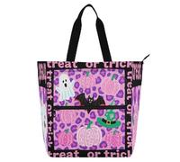 famyily Borsa tote con stampa leopardata nero-rosa a forma di zucca, per ragazzi, ragazze, donne, impermeabile, resistente, riutilizzabile, borsa per libri da biblioteca, borsa della spesa, per scuola