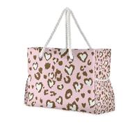famyily Borsa tote da donna robusta con stampa leopardata pesca e bianca con tasche laterali, grande borsa da spiaggia essenziale da viaggio, regalo di compleanno per le donne