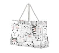 famyily Borsa tote portatile con cerniera con gatto bianco con tasche laterali, grandi borse per weekender, accessori da viaggio, regali da spiaggia, regali di compleanno per donne