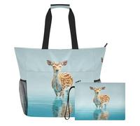 famyily Borse da viaggio robuste con motivo cervo 3D da donna, con cerniera e tasche in rete, 2 pezzi, weekender durante la notte, per piscina, crociera, spiaggia, vacanza
