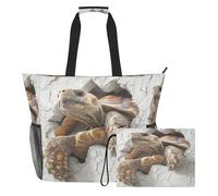 famyily Borse da viaggio robuste con tartaruga africana 3D per donne, con cerniera e tasche in rete, 2 pezzi, weekender durante la notte, per piscina, crociera, spiaggia vacanza