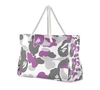 famyily Borse e borse portatili mimetiche viola e grigie con tasche laterali con cerniera Tote Bag Top Beach Bag, Pool Bag, Work Bag, Shopping Bag