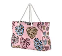 Famyily - Borse in tela a prova di sabbia con stampa leopardata a cuore marrone e blu per viaggiare con tasche laterali, grande con tasche con cerniera