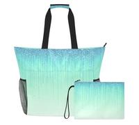 famyily Borsone sportivo con glitter blu verde menta scintillante portatile con cerniera e tasche in rete, 2 pezzi borsa per la notte per giocattoli, asciugamani, viaggi, crociera