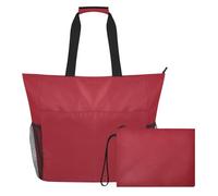 famyily Borsone sportivo portatile rosso rubino con cerniera e tasche in rete, 2 pezzi, borsa per la notte per giocattoli, asciugamani, viaggi, crociera
