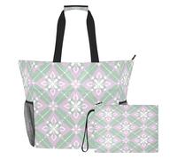 famyily Borsone sportivo portatile verde pastello con forme astratte con cerniera e tasche in rete, 2 pezzi, borsa per la notte per giocattoli, asciugamani, viaggi, crociera