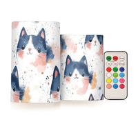 famyily Candela senza fiamma, senza fiamma, a forma di gatto, con funzionamento a batteria, per centrotavola, 10,2 cm, 12,7 cm, set da 2
