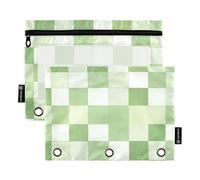 Famyily - Cartella con motivo a quadri verde chiaro e bianco con cerniera con finestra trasparente con cerniera, custodia grande e resistente, 3 organizzatori per ufficio di classe scolastica