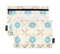 Famyily - Cartella floreale in stile pixel blu, 3 anelli con finestra trasparente, custodia grande con cerniera, cartella grande e resistente a 3 fori per riporre forniture scolastiche