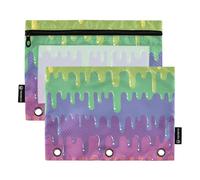 Famyily - Cartella per matite da pittura con finestra trasparente morbida con occhielli rinforzati con cerniera, 3 anelli, organizer per ufficio scolastico, multicolore, 2 pezzi
