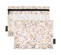 Famyily - Cartella per matite vintage floreale con finestra trasparente, finestra trasparente e occhielli, 3 anelli, cartella con cerniera, organizzatori da ufficio, classe scolastica, multicolore