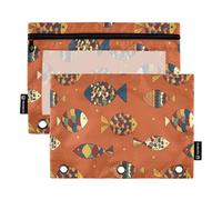 famyily Cartone animato Carino Arancione Pesce Zip Astuccio con Finestra Trasparente Cerniera Astuccio con Cerniera Occhielli Rinforzati Tasche cartelle per 3 per la Conservazione Scuola Forniture per