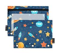 famyily Cartone animato colorato Spazio Galaxy Penna con finestra trasparente Astuccio in colori assortiti Cartelle tascabili per 3 per la memorizzazione di studenti scolastici Forniture per