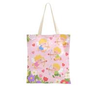 famyily Cartone animato e carino Cupido Rosa Borsa di Tela Tote con manici Borse di Tote Riutilizzabili Borsa Casual Shopping Book Bag per Lavoro Bolsa de lona