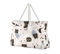 famyily Cartoon Funny Black Cat Sandproof Tote con cerniera con tasche laterali Borsa da donna con tasche con cerniera