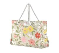 famyily Colorato Vintage Floreale Sandproof Totes per le donne con tasche laterali Carry On Bag Top Beach Bag, Pool Bag, Work Bag, Shopping Bag