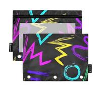 famyily Colorful Art Trend Graffiti Grande Cerniera con Finestra Trasparente Astuccio Colorato con Cerniera Occhielli Rinforzati 3 Anelli Raccoglitore Cartelle per Conservazione Scuola Forniture per