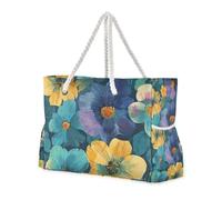 famyily Colori Pittura A Olio Senso Fiori Portatile Tote Bag Beach con tasche laterali Borse Per Viaggiare con portabicchieri sul lato