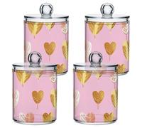 famyily Contenitori in plastica trasparente a forma di cuore con foglie dorate, per riporre oggetti essenziali, piccoli contenitori decorativi per tamponi di cotone, bastoncini di cotone, filo