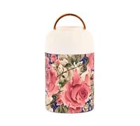 famyily Contenitori isolati sottovuoto in acciaio inossidabile con motivo vintage con rose e fiori per mantenere il cibo caldo con cucchiaio per farina d'avena per ragazzi, 500 ml