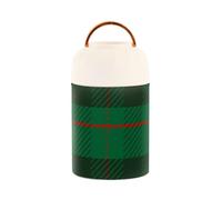 Famyily - Contenitori per il pranzo isolati sottovuoto in acciaio inossidabile con design natalizio rosso e verde con cucchiaio per sottaceto scolastico da 17 once