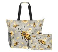 famyily Cool Bee Kind Flower Funny Sandproof Big Tote Bag con cerniera e tasche in rete, 2 pezzi borsa da weekend per giocattoli, borsa da piscina, accessori da spiaggia