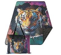 famyily Coperta da picnic per feste in campeggio senza sabbia, 203 x 305 cm, per coperta da concerto con erba, tigri che sfondano il muro