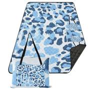famyily Coperta da spiaggia pieghevole per interni tappetino da giardino 203 x 305 cm per oggetti da picnic a terra, stampa leopardata estiva blu