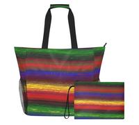 famyily Coperta messicana a righe Serape grande capacità borsa da spiaggia tote con cerniera e tasche in rete, 2 pezzi grande borsa da weekend per giocattoli, asciugamani, viaggi, crociera