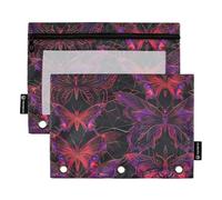 famyily Cyber Butterfly - Astuccio per matite per bambini, con finestra trasparente, con cerniera, occhielli rinforzati, 3 anelli, per riporre studenti scolastici e insegnanti, multicolore, 2 pezzi