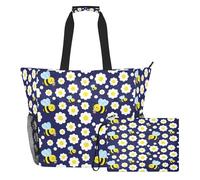 famyily Daisy Bumble Bees, grande borsa tote a prova di sabbia, con cerniera e tasche in rete, 2 pezzi, borsa da weekender, per giocattoli, piscina, accessori da spiaggia