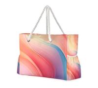 famyily Dopamine Macaron Linee colorate Borse di totalizzatore a prova di sabbia per il viaggio con le tasche laterali Grandi borse del weekender con i portabicchieri sul lato