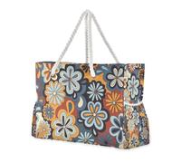 Famyily Floral Psychedelic Mid Century - Borsa da viaggio grande con tasche laterali da donna con zip