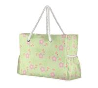 Famyily - Grandi borse a prova di sabbia con fiori di pesca con tasche laterali, borsa da lavoro per piscina, palestra, generi alimentari, viaggi
