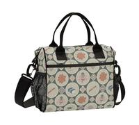 famyily Grigio Bohemian Classic Vintage Floral Lunch Box con Porta Bottiglia D'acqua Mens Lunch Box con Tracolla Borse Pranzo Da Donna per Lavoro Adulto Asilo