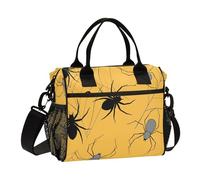 famyily Happy Halloween Web Spiders - Borsa termica per il pranzo con ragni gialli, minimalista, grande, con tracolla, per ragazzi, famiglia, scuola