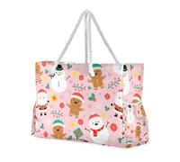 famyily Happy Peach Christmas Party Robusta borsa da lavoro grande con tasche laterali borse con cerniera con portabicchieri sul lato