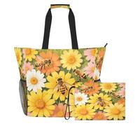 famyily Honey Bees Bumble Bees, robusta borsa tote da donna con cerniera e tasche in rete, 2 pezzi, borsa per la notte per giocattoli, borsa da piscina, accessori da spiaggia