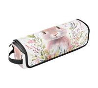 famyily Hot Hair Tools Borsa da viaggio con tappetino in ferro da stiro Custodia da viaggio portatile per utensili caldi e accessori per la cura dei capelli, orecchie da coniglio rosa con foglie