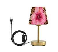 famyily Lampada da tavolo floreale con stampa leopardata per camera da letto, 3 modalità di colore, lampade da scrivania vintage con paralume in tessuto per camera da letto, comodino, base in ottone