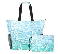 famyily Light?blue Water Wave - Borsa da viaggio da donna, con cerniera e tasche in rete, 2 pezzi, borsa da viaggio per viaggi, palestra