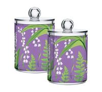 famyily Lilies and Ferns - Contenitori in plastica trasparente viola per riporre con coperchio, elementi essenziali per il bagno, barattoli decorativi per filo interdentale, per tamponi di cotone