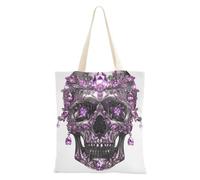 famyily Lusso Nero e Bianco Cranio Viola Cristallo Canvas Tote Bags Bulk con manici Riutilizzabile Tote Bag Borse Riutilizzabili per Viaggiare Bolsa de lona